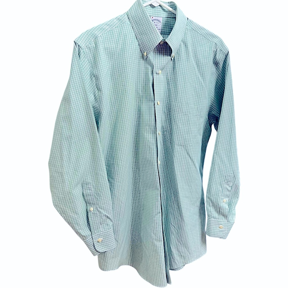 BROOKS BROTHERS MENS REGENT FIT BUTTON DOWN GREEN PLAID NO IRON SHIRT SIZE LARGE